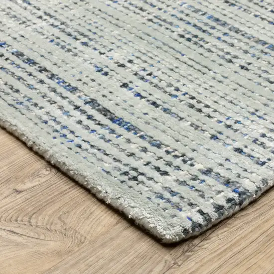 8' Gray And Blue Striped Hand Tufted Runner Rug Photo 8