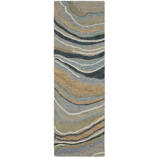 8' Gray And Blue Wool Abstract Hand Tufted Runner Rug Photo 2