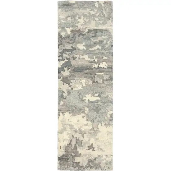 8' Gray And Charcoal Wool Abstract Hand Tufted Runner Rug Photo 2