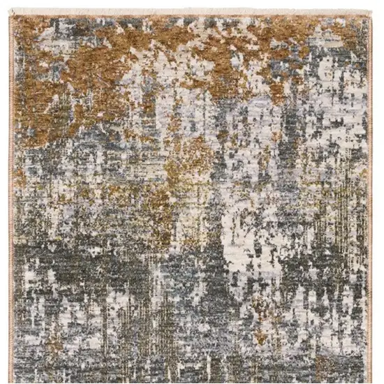 8' Gray And Gold Abstract Runner Rug With Fringe Photo 4