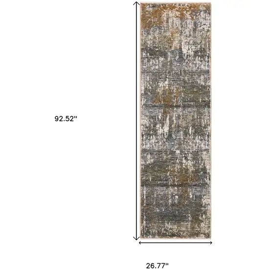 8' Gray And Gold Abstract Runner Rug With Fringe Photo 3