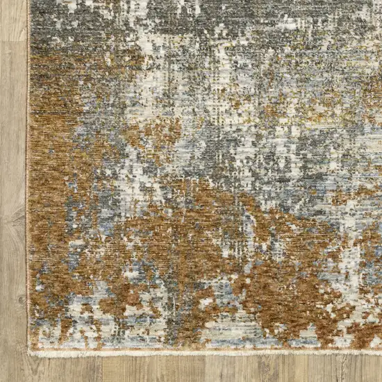 8' Gray And Gold Abstract Runner Rug With Fringe Photo 8