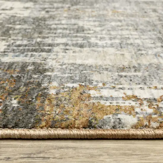 8' Gray And Gold Abstract Runner Rug With Fringe Photo 6