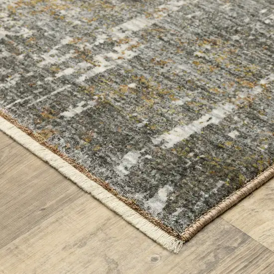 8' Gray And Gold Abstract Runner Rug With Fringe Photo 5