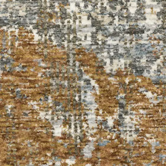 8' Gray And Gold Abstract Runner Rug With Fringe Photo 7