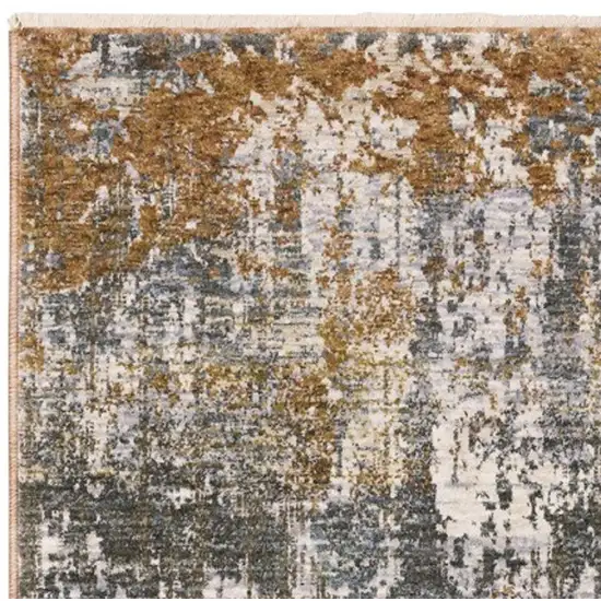 8' Gray And Gold Abstract Runner Rug With Fringe Photo 9