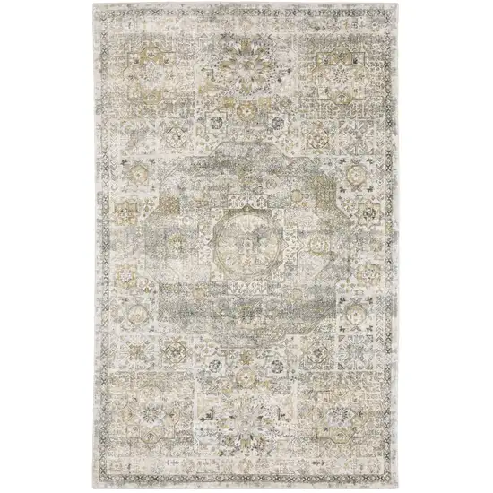 10' Gray And Gold Medallion Hand Tufted Runner Rug Photo 2