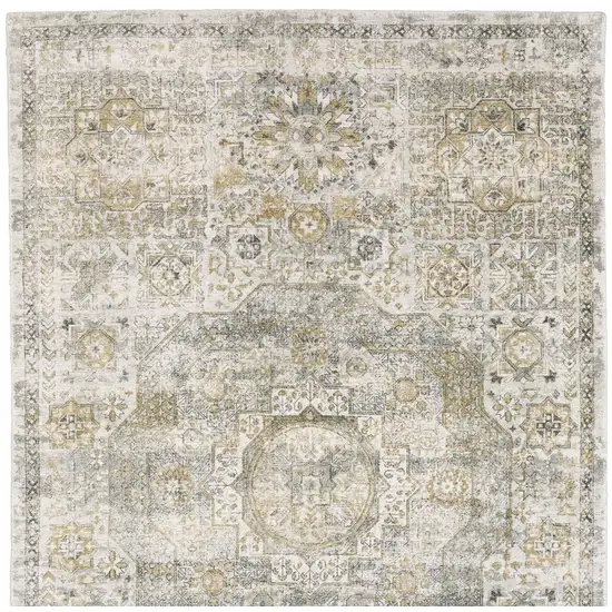 10' Gray And Gold Medallion Hand Tufted Runner Rug Photo 5