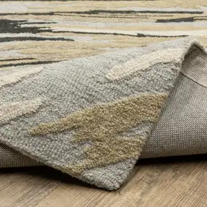 Photo of 8' Gray And Gold Wool Abstract Hand Tufted Runner Rug