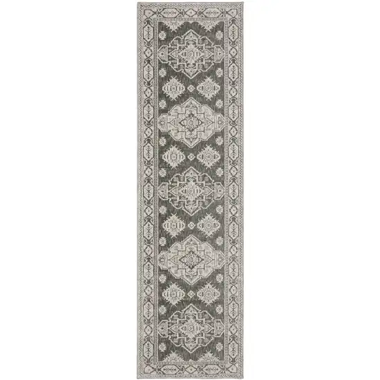 8' Gray And Gray Medallion Runner Rug Photo 2