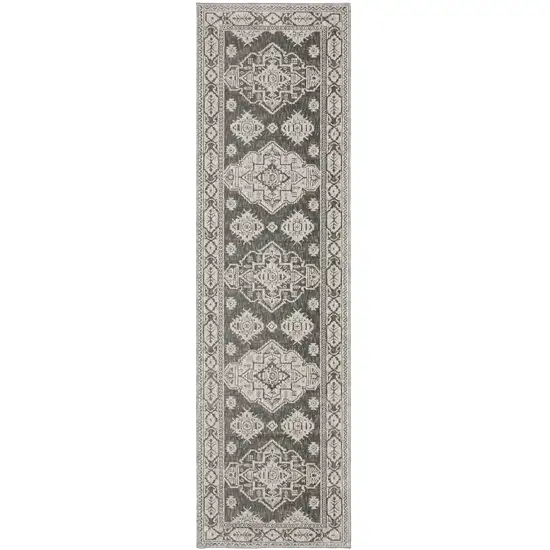 8' Gray And Gray Medallion Runner Rug Photo 4