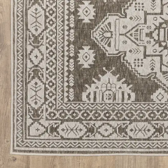 8' Gray And Gray Medallion Runner Rug Photo 8