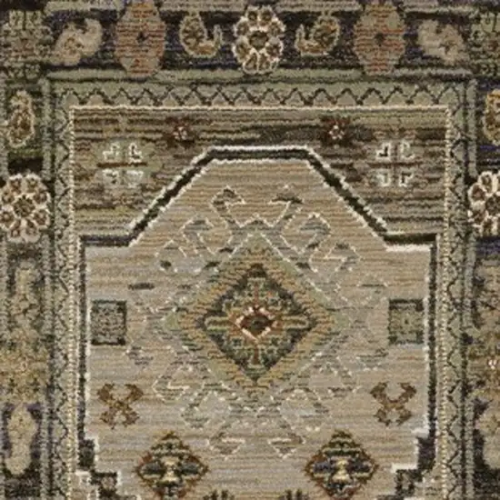 12' Gray And Green Tribal Runner Rug Photo 8