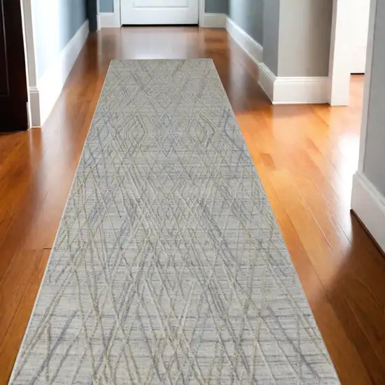 10' Gray and Ivory Abstract Hand Woven Runner Rug Photo 1