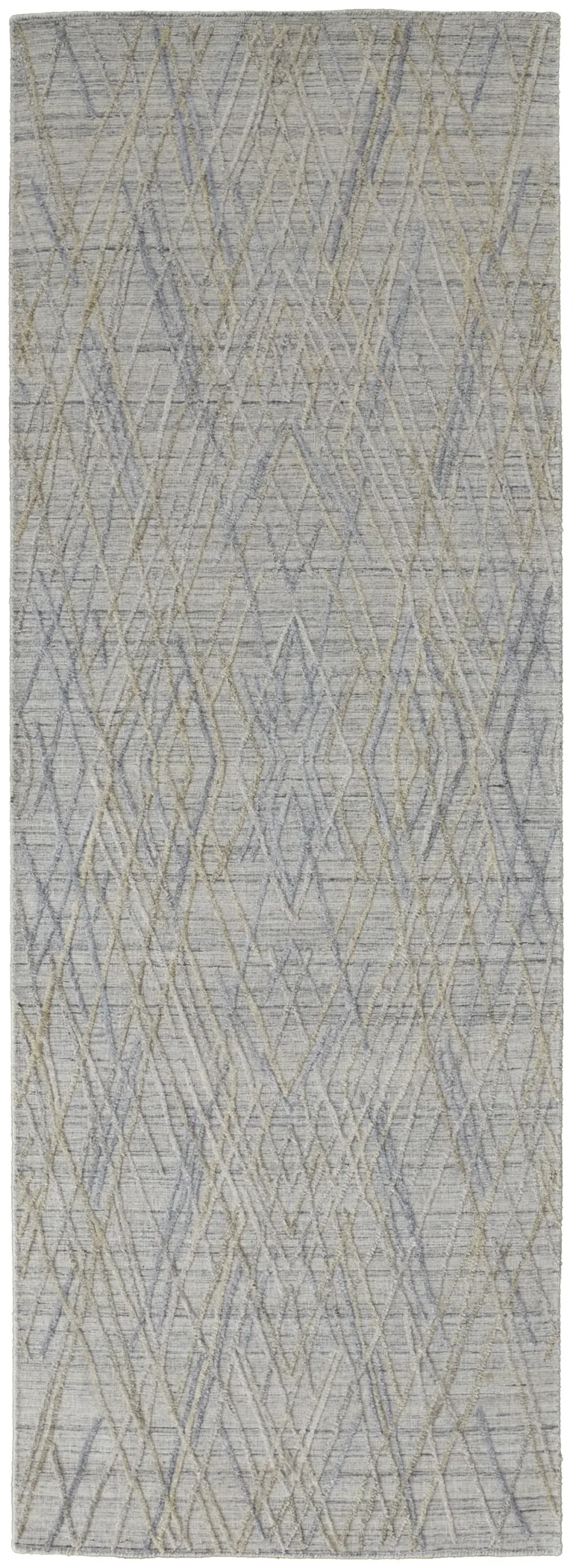 10' Gray And Ivory Abstract Hand Woven Runner Rug Photo 1