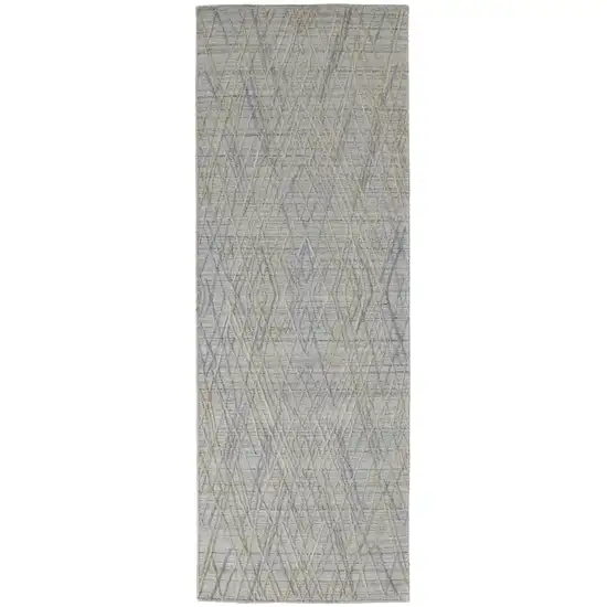 10' Gray And Ivory Abstract Hand Woven Runner Rug Photo 1