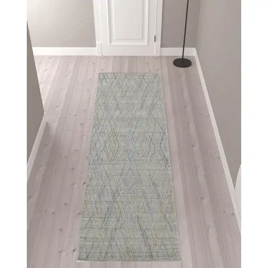 10' Gray And Ivory Abstract Hand Woven Runner Rug Photo 2