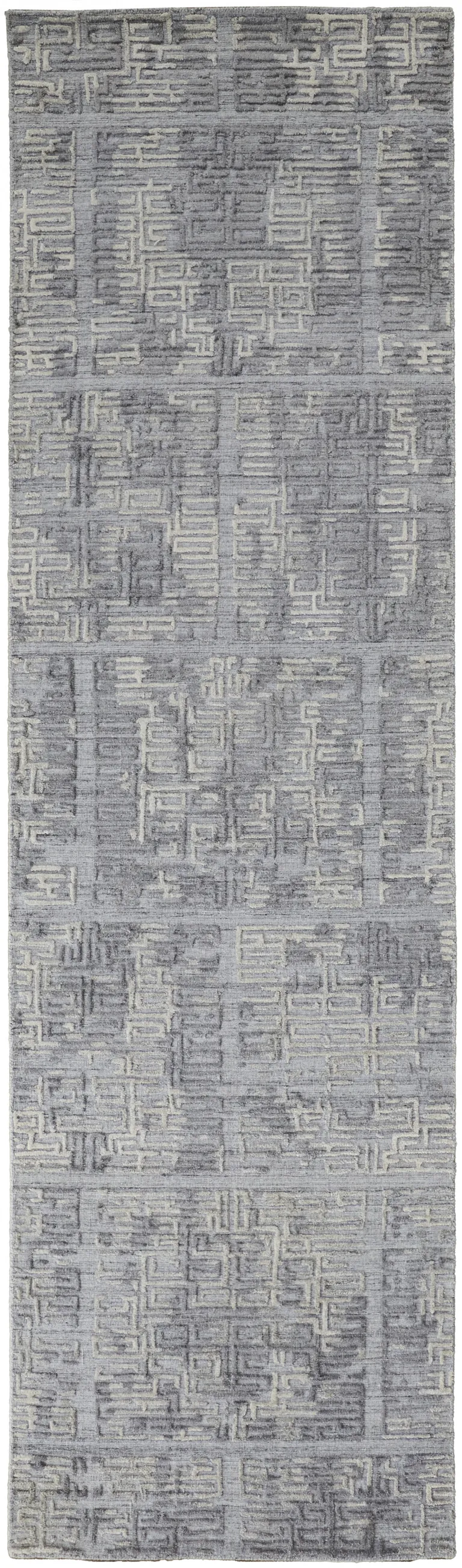 10' Gray And Ivory Abstract Hand Woven Runner Rug Photo 1