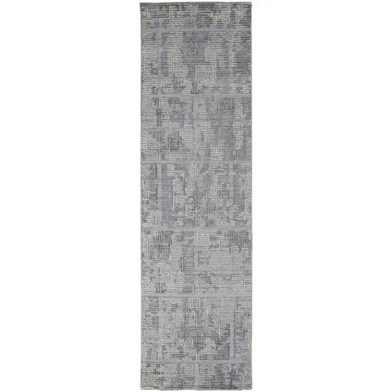 10' Gray And Ivory Abstract Hand Woven Runner Rug Photo 1