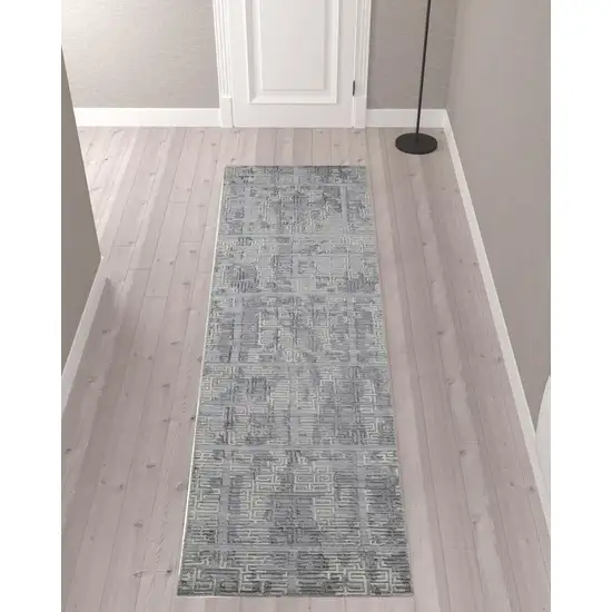 10' Gray And Ivory Abstract Hand Woven Runner Rug Photo 2