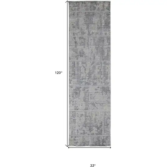 10' Gray And Ivory Abstract Hand Woven Runner Rug Photo 6