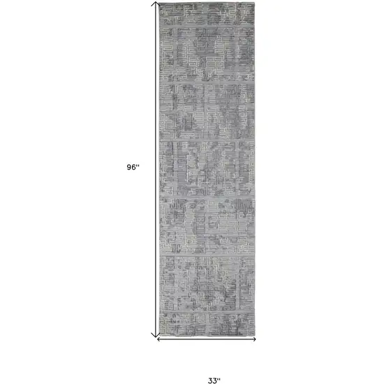 8' Gray And Ivory Abstract Hand Woven Runner Rug Photo 6