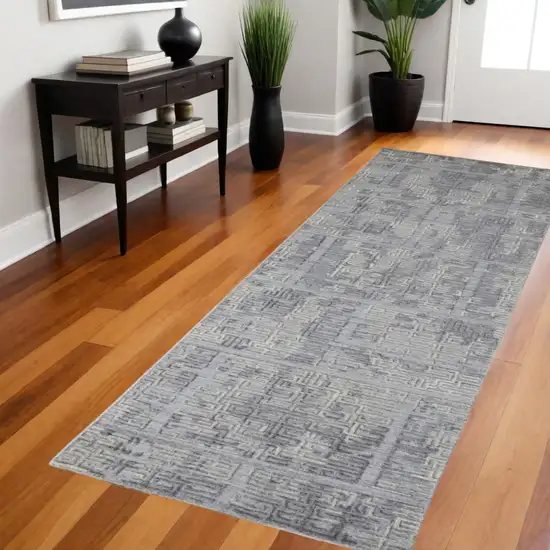 8' Gray and Ivory Abstract Hand Woven Runner Rug Photo 1