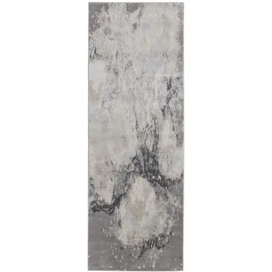 8' Gray And Ivory Abstract Power Loom Runner Rug Photo 1