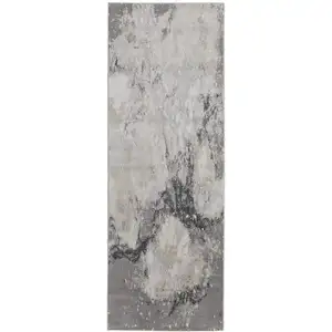 Photo of 8' Gray And Ivory Abstract Power Loom Runner Rug