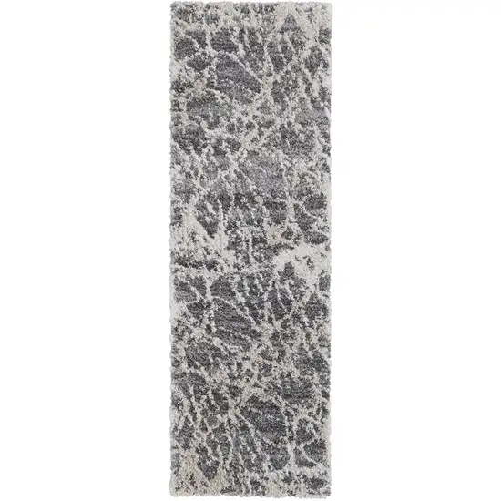 8' Gray And Ivory Abstract Power Loom Stain Resistant Runner Rug Photo 1