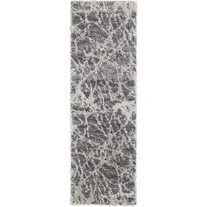 Photo of 8' Gray And Ivory Abstract Power Loom Stain Resistant Runner Rug