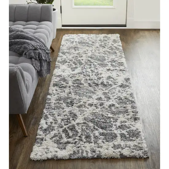 8' Gray And Ivory Abstract Power Loom Stain Resistant Runner Rug Photo 3