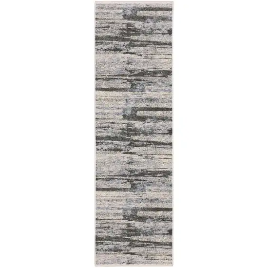 8' Gray And Ivory Abstract Runner Rug With Fringe Photo 2