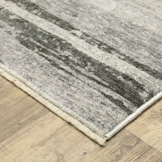 8' Gray And Ivory Abstract Runner Rug With Fringe Photo 5