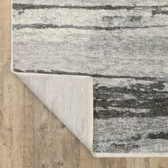 8' Gray And Ivory Abstract Runner Rug With Fringe Photo 6