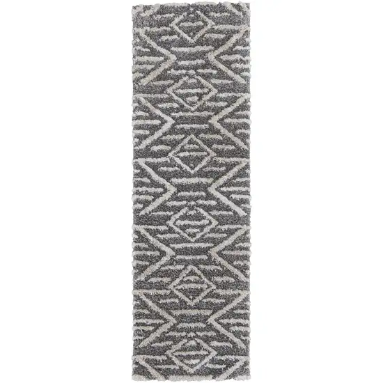 8' Gray And Ivory Geometric Power Loom Stain Resistant Runner Rug Photo 1