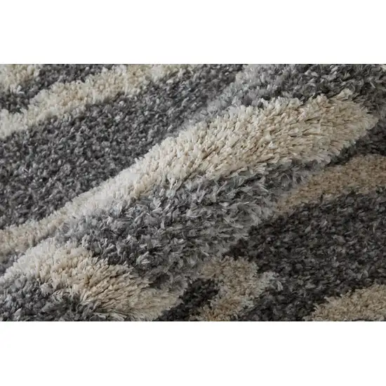 8' Gray And Ivory Geometric Power Loom Stain Resistant Runner Rug Photo 4