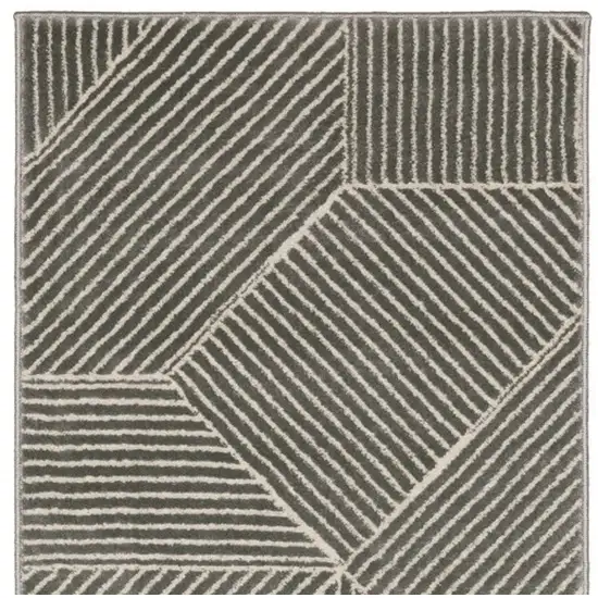 8' Gray And Ivory Geometric Runner Rug Photo 4