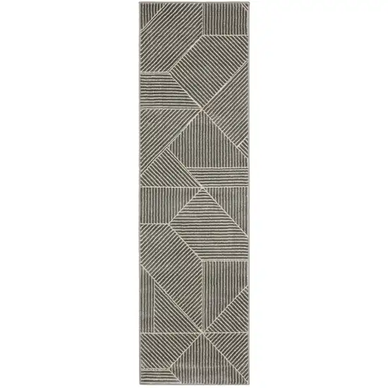 8' Gray And Ivory Geometric Runner Rug Photo 2