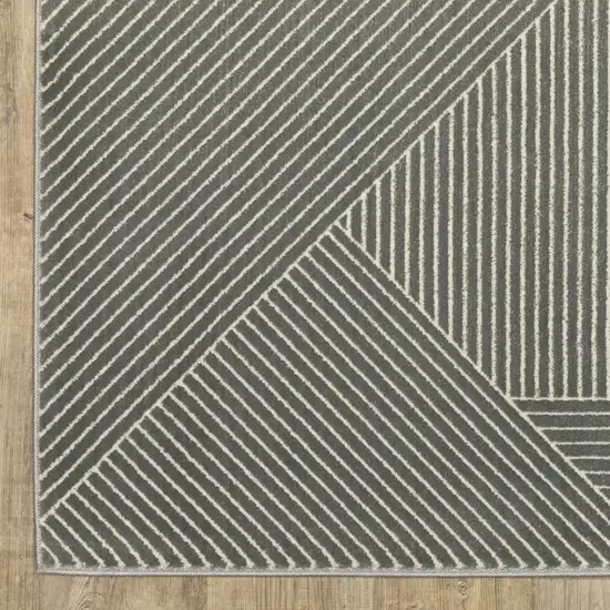 8' Gray And Ivory Geometric Runner Rug Photo 5