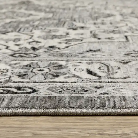 8' Gray And Ivory Medallion Runner Rug With Fringe Photo 5