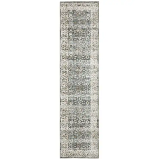 8' Gray And Ivory Oriental Distressed Runner Rug Photo 5