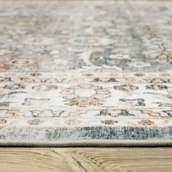 8' Gray And Ivory Oriental Distressed Runner Rug Photo 6