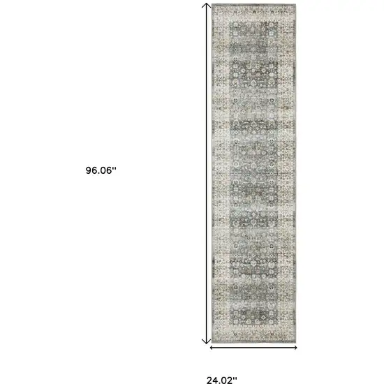 8' Gray And Ivory Oriental Distressed Runner Rug Photo 3