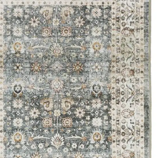 8' Gray And Ivory Oriental Distressed Runner Rug Photo 8