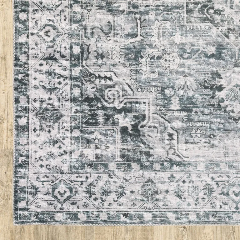 8' Gray And Ivory Oriental Printed Non Skid Runner Rug Photo 1