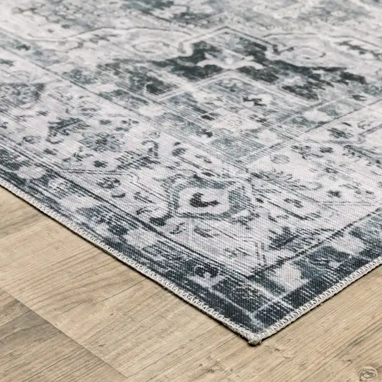 8' Gray And Ivory Oriental Printed Non Skid Runner Rug Photo 5