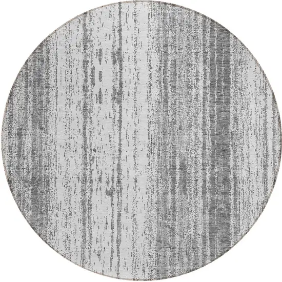 8' Gray And Ivory Round Striped Washable Indoor Outdoor Area Rug Photo 6