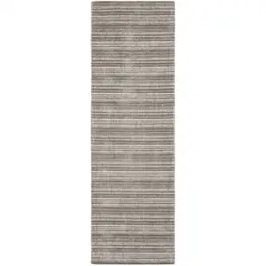 Photo of 8' Gray And Ivory Striped Hand Tufted Runner Rug