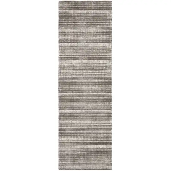 8' Gray And Ivory Striped Hand Tufted Runner Rug Photo 2